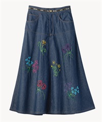 フラワー刺繍スカート(blue-36)