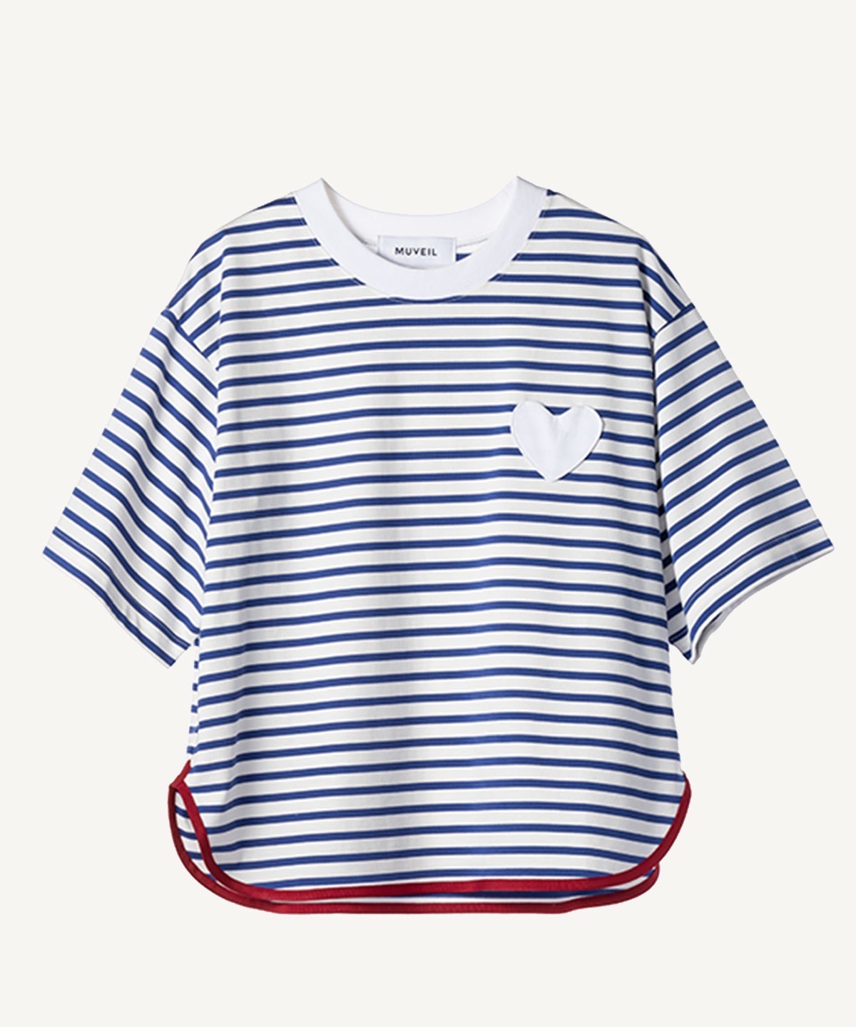 ハートパッチボーダーTシャツ(blue-40)
