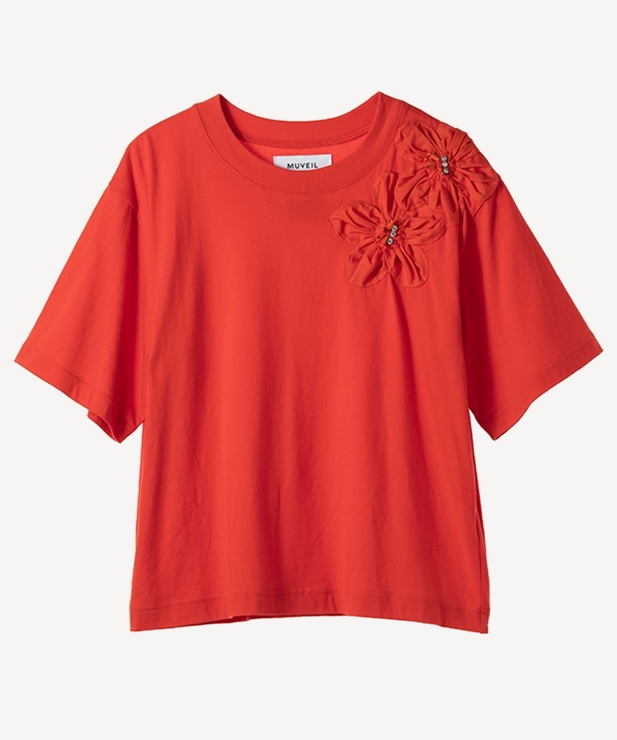 フラワー刺繍Tシャツ(red-40)