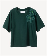 フラワー刺繍Tシャツ(dark green-36)