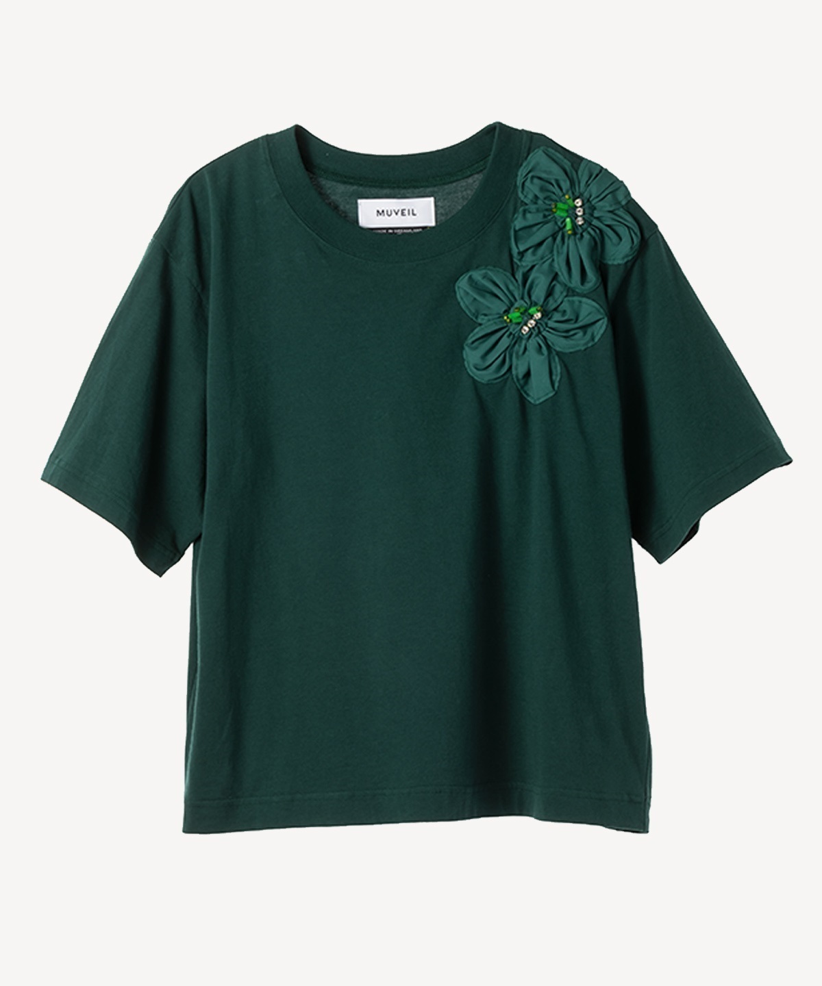 フラワー刺繍Tシャツ(dark green-38)