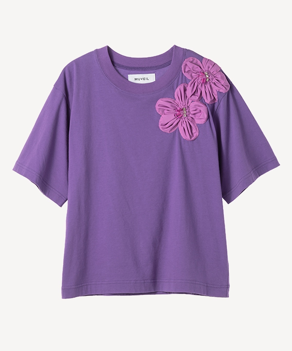 フラワー刺繍Tシャツ(lavender-40)