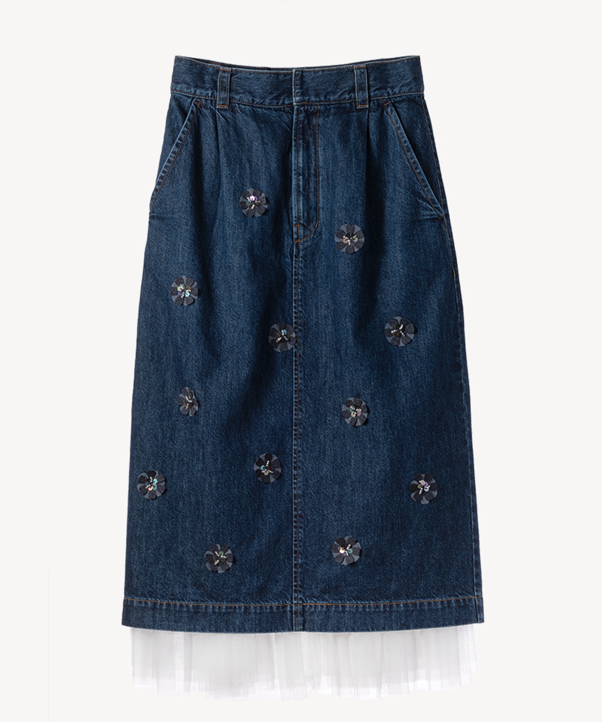 フラワー刺繍デニムスカート | MUVEIL Online Shop